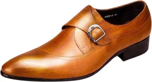 Santimon Men's Genuine Leather Monk Strap Dress Shoes - Classic Pointed Toe Oxfords for Business Formal & Wedding - Buckle Closure Dress Shoes