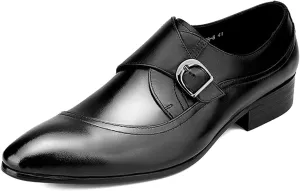 Santimon Men's Genuine Leather Monk Strap Dress Shoes - Classic Pointed Toe Oxfords for Business Formal & Wedding - Buckle Closure Dress Shoes