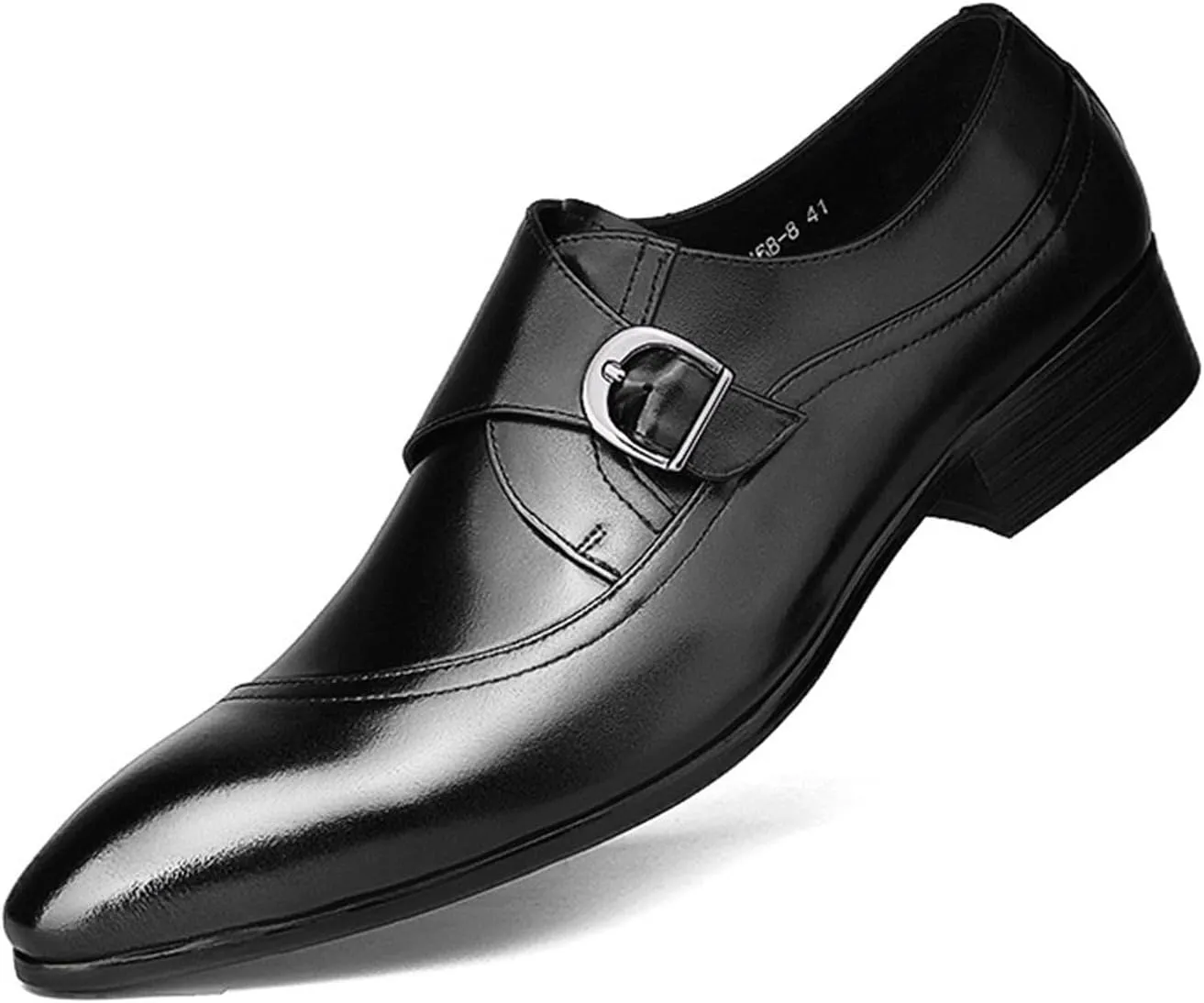 Santimon Men's Genuine Leather Monk Strap Dress Shoes - Classic Pointed Toe Oxfords for Business Formal & Wedding - Buckle Closure Dress Shoes