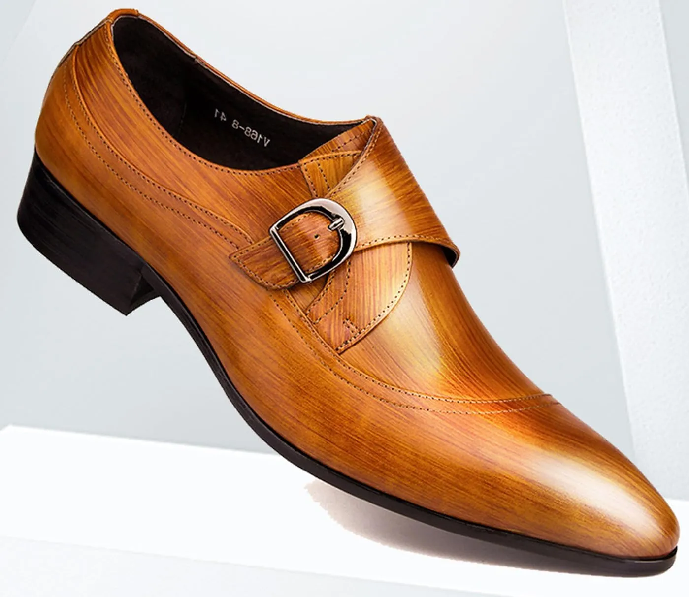 Santimon Men's Genuine Leather Monk Strap Dress Shoes - Classic Pointed Toe Oxfords for Business Formal & Wedding - Buckle Closure Dress Shoes