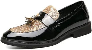 Santimon Men's Glitter Sequin Tassel Loafers Patent Leather Party Formal Dress Wedding Prom Moccasin Shoes for Men