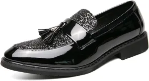 Santimon Men's Glitter Sequin Tassel Loafers Patent Leather Party Formal Dress Wedding Prom Moccasin Shoes for Men