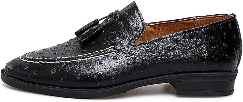 Santimon Men's Leather Loafers Classic Slip-on Tassel Loafers for Men Business Casual Dress Moccasin Shoes