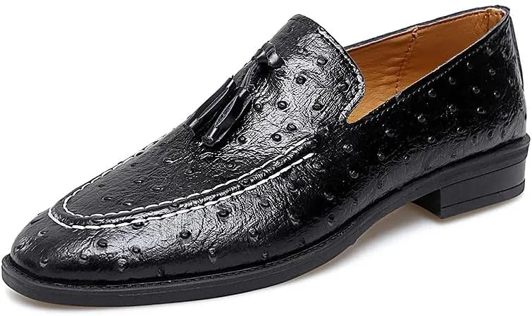 Santimon Men's Leather Loafers Classic Slip-on Tassel Loafers for Men Business Casual Dress Moccasin Shoes
