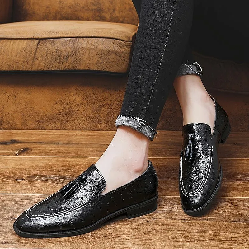 Santimon Men's Leather Loafers Classic Slip-on Tassel Loafers for Men Business Casual Dress Moccasin Shoes