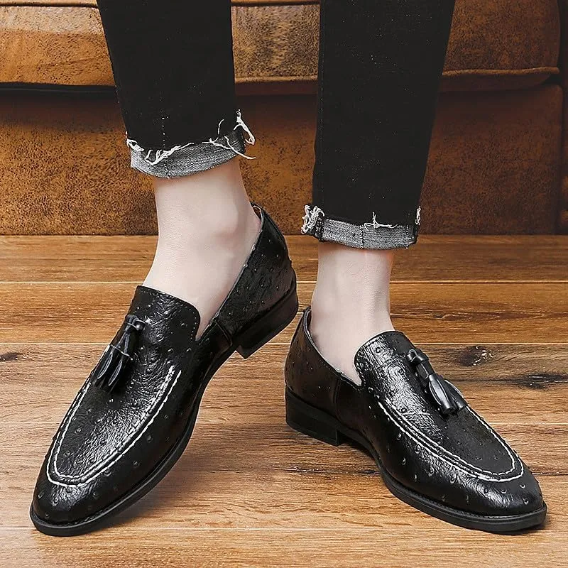 Santimon Men's Leather Loafers Classic Slip-on Tassel Loafers for Men Business Casual Dress Moccasin Shoes