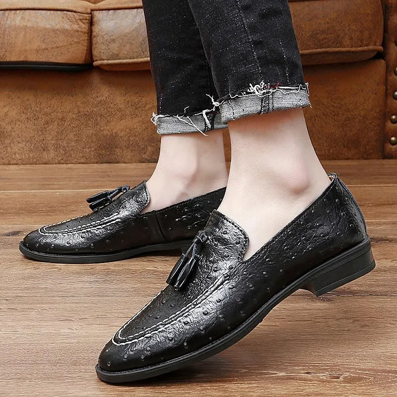 Santimon Men's Leather Loafers Classic Slip-on Tassel Loafers for Men Business Casual Dress Moccasin Shoes