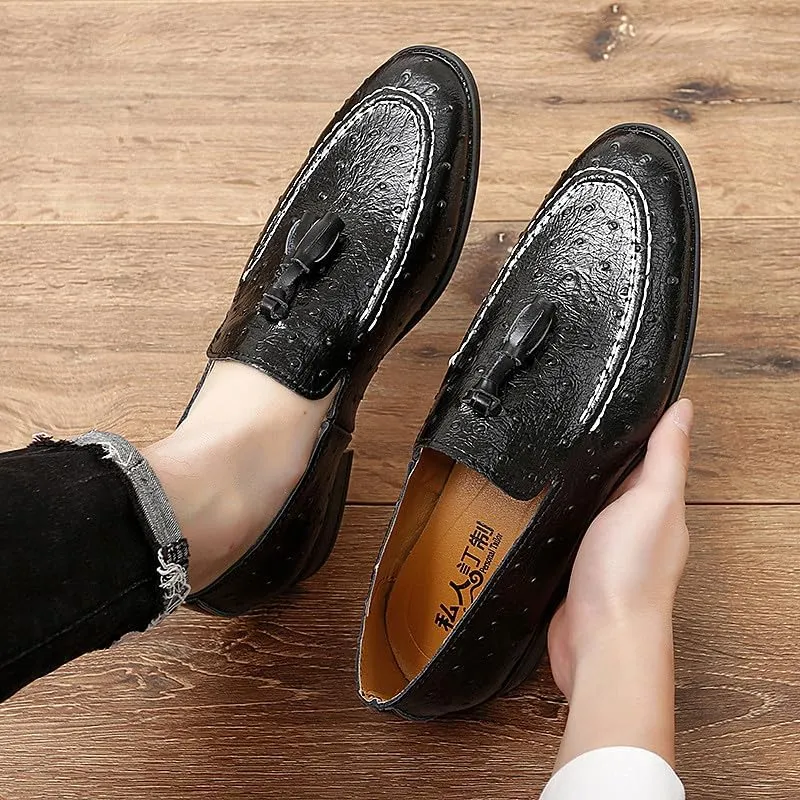 Santimon Men's Leather Loafers Classic Slip-on Tassel Loafers for Men Business Casual Dress Moccasin Shoes