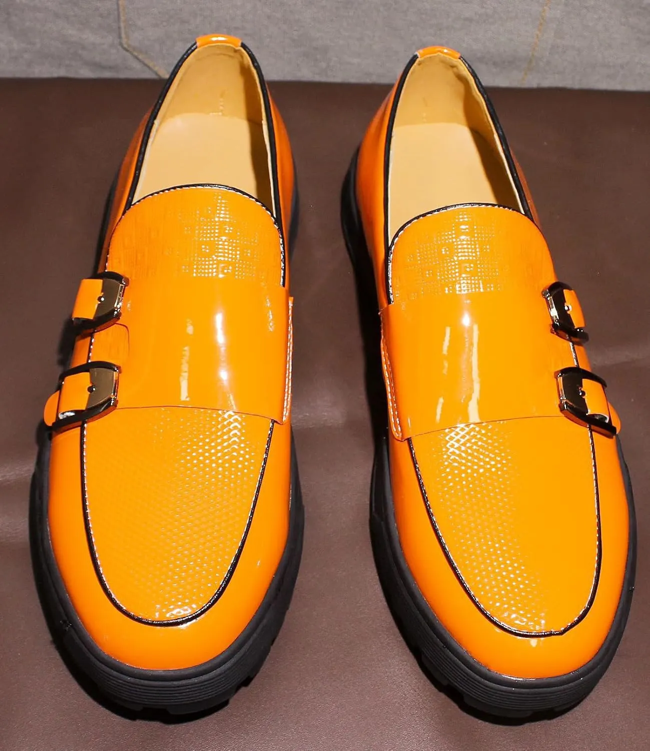 Santimon Mens Penny Loafers Yellow Dress Slip On Causal Flat Shoes Double Monk Mocasines Genunie Leather Modern Prom Wedding Fashion Tuxedo Shoes for Men