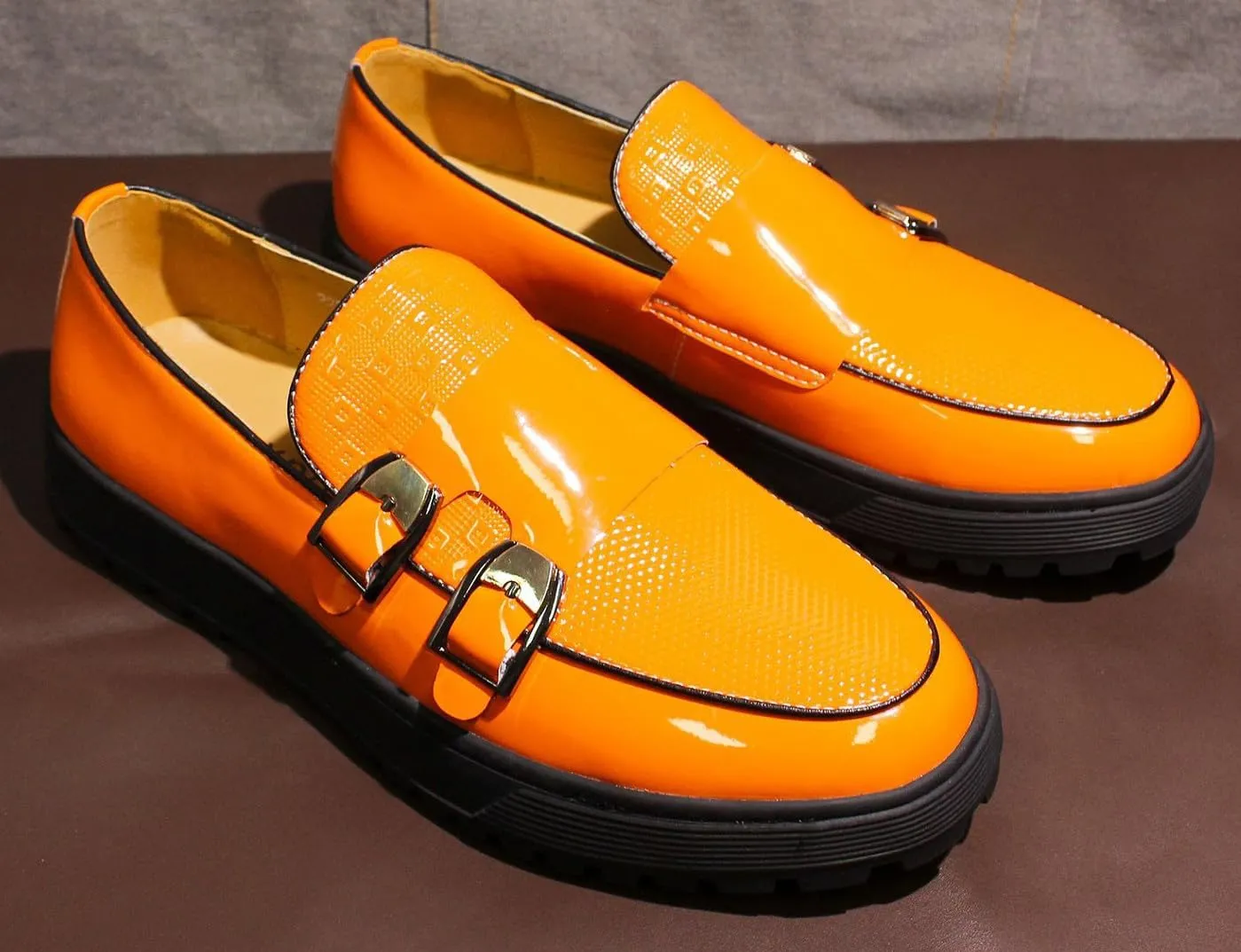 Santimon Mens Penny Loafers Yellow Dress Slip On Causal Flat Shoes Double Monk Mocasines Genunie Leather Modern Prom Wedding Fashion Tuxedo Shoes for Men
