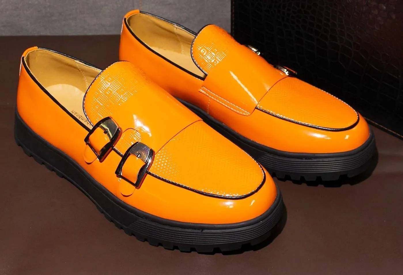 Santimon Mens Penny Loafers Yellow Dress Slip On Causal Flat Shoes Double Monk Mocasines Genunie Leather Modern Prom Wedding Fashion Tuxedo Shoes for Men