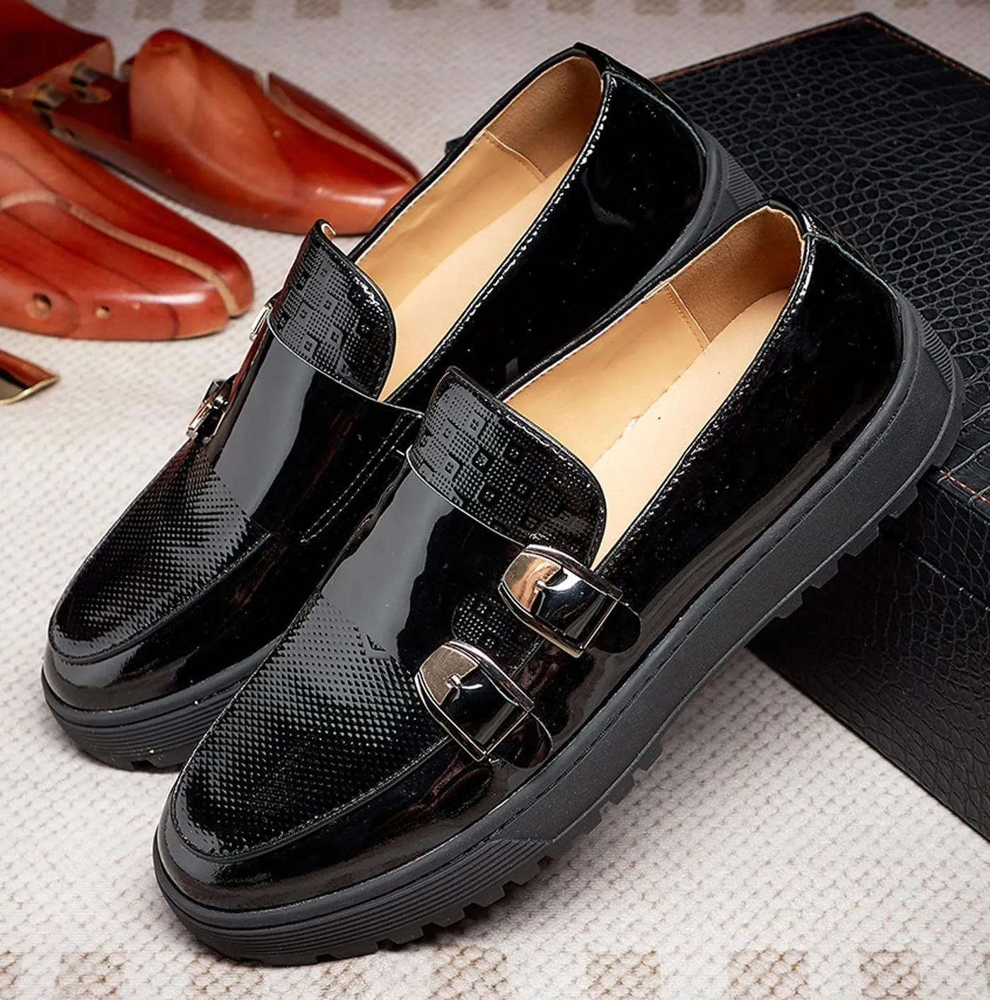Santimon Mens Penny Loafers Yellow Dress Slip On Causal Flat Shoes Double Monk Mocasines Genunie Leather Modern Prom Wedding Fashion Tuxedo Shoes for Men