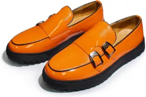 Santimon Mens Penny Loafers Yellow Dress Slip On Causal Flat Shoes Double Monk Mocasines Genunie Leather Modern Prom Wedding Fashion Tuxedo Shoes for Men