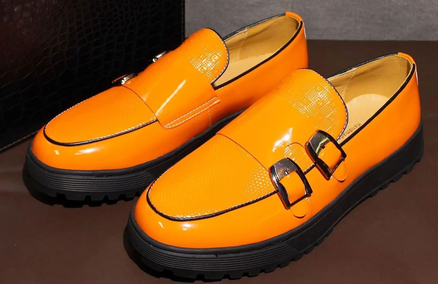 Santimon Mens Penny Loafers Yellow Dress Slip On Causal Flat Shoes Double Monk Mocasines Genunie Leather Modern Prom Wedding Fashion Tuxedo Shoes for Men