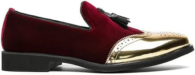 Santimon Mens Velvet Tassel Loafers Gold Wingtip Brogues Fashion Party Wedding Tuxedo Suit Shoes