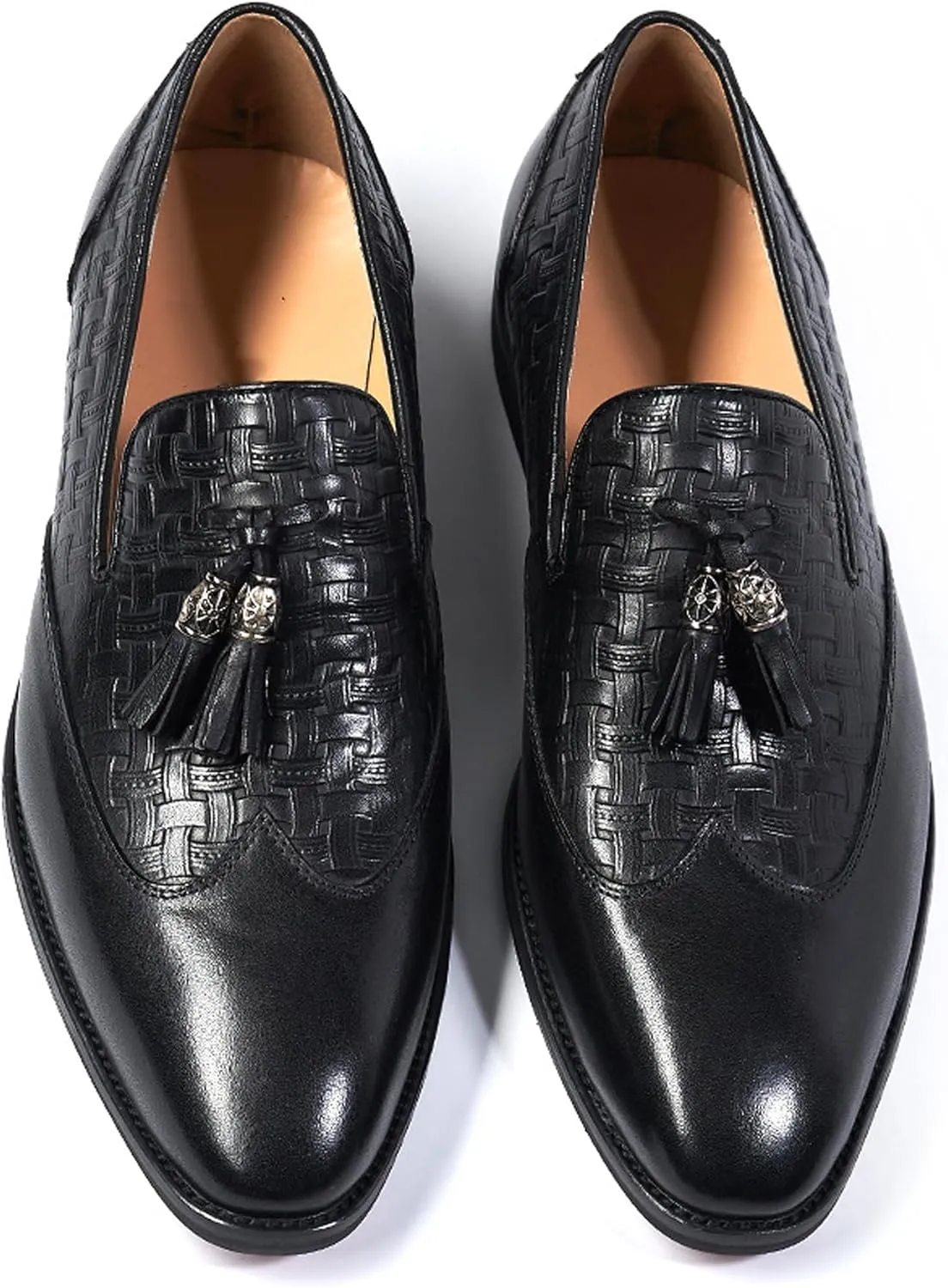 Santimon Tassel Loafers for Men Silp On Formal Dress Modern Suit Shoes Men's Fashion Genunie Leather Mocasines Prom Wedding Business Causal Penny Loafers Comfortable Tuxedo Shoes for Men
