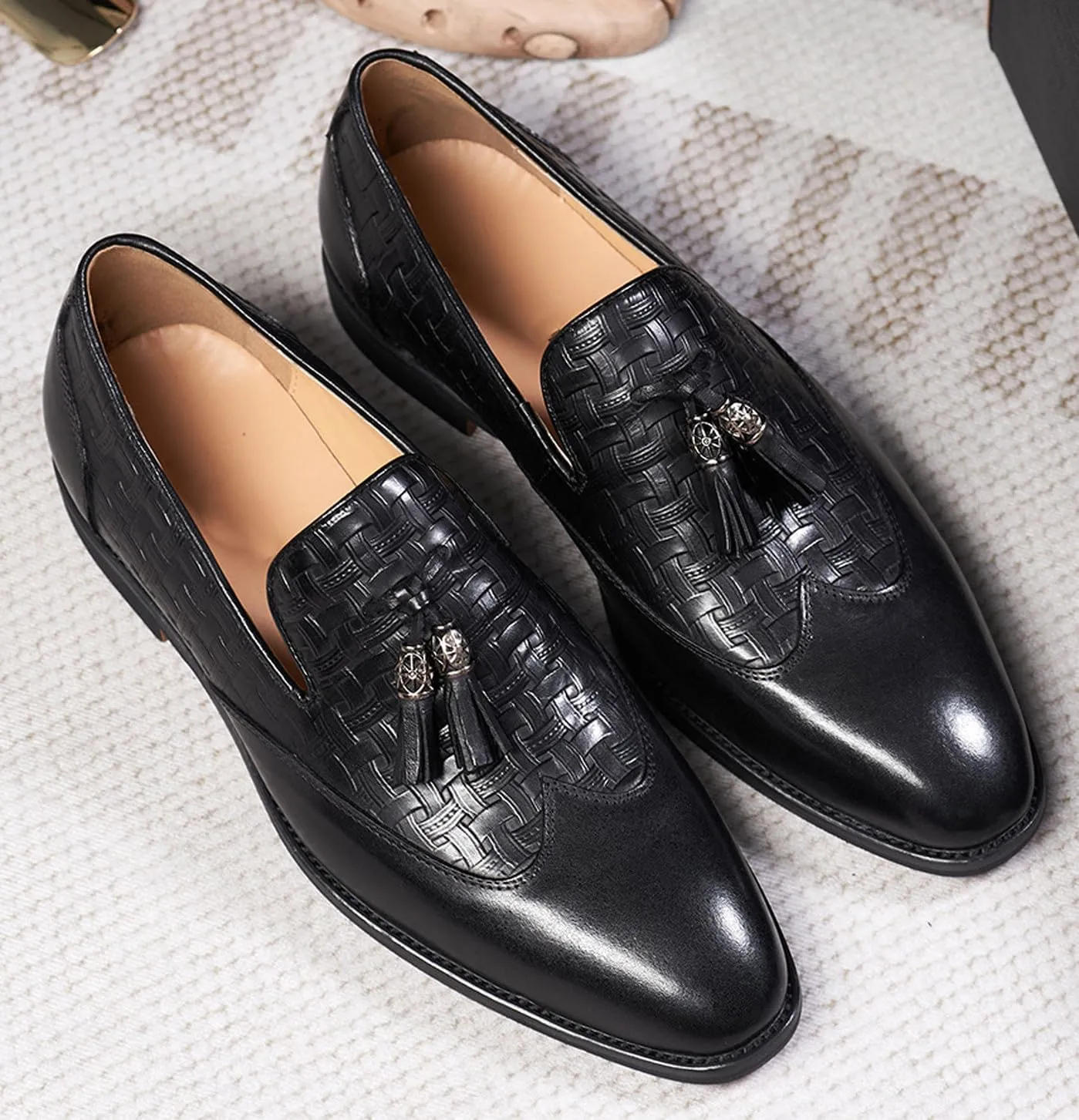 Santimon Tassel Loafers for Men Silp On Formal Dress Modern Suit Shoes Men's Fashion Genunie Leather Mocasines Prom Wedding Business Causal Penny Loafers Comfortable Tuxedo Shoes for Men