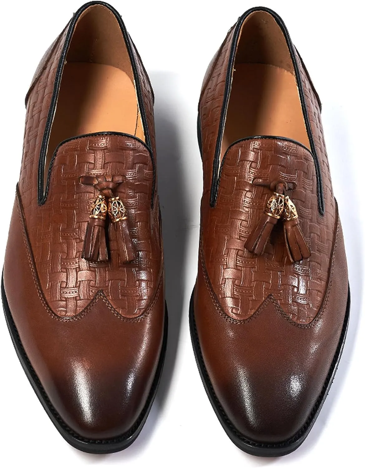 Santimon Tassel Loafers for Men Silp On Formal Dress Modern Suit Shoes Men's Fashion Genunie Leather Mocasines Prom Wedding Business Causal Penny Loafers Comfortable Tuxedo Shoes for Men