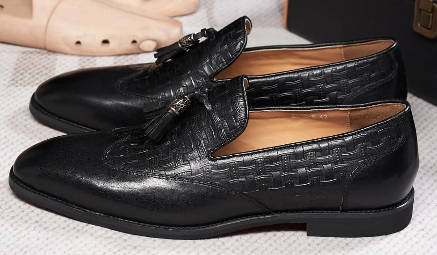 Santimon Tassel Loafers for Men Silp On Formal Dress Modern Suit Shoes Men's Fashion Genunie Leather Mocasines Prom Wedding Business Causal Penny Loafers Comfortable Tuxedo Shoes for Men