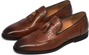 Santimon Tassel Loafers for Men Silp On Formal Dress Modern Suit Shoes Men's Fashion Genunie Leather Mocasines Prom Wedding Business Causal Penny Loafers Comfortable Tuxedo Shoes for Men