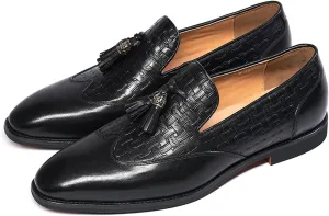 Santimon Tassel Loafers for Men Silp On Formal Dress Modern Suit Shoes Men's Fashion Genunie Leather Mocasines Prom Wedding Business Causal Penny Loafers Comfortable Tuxedo Shoes for Men