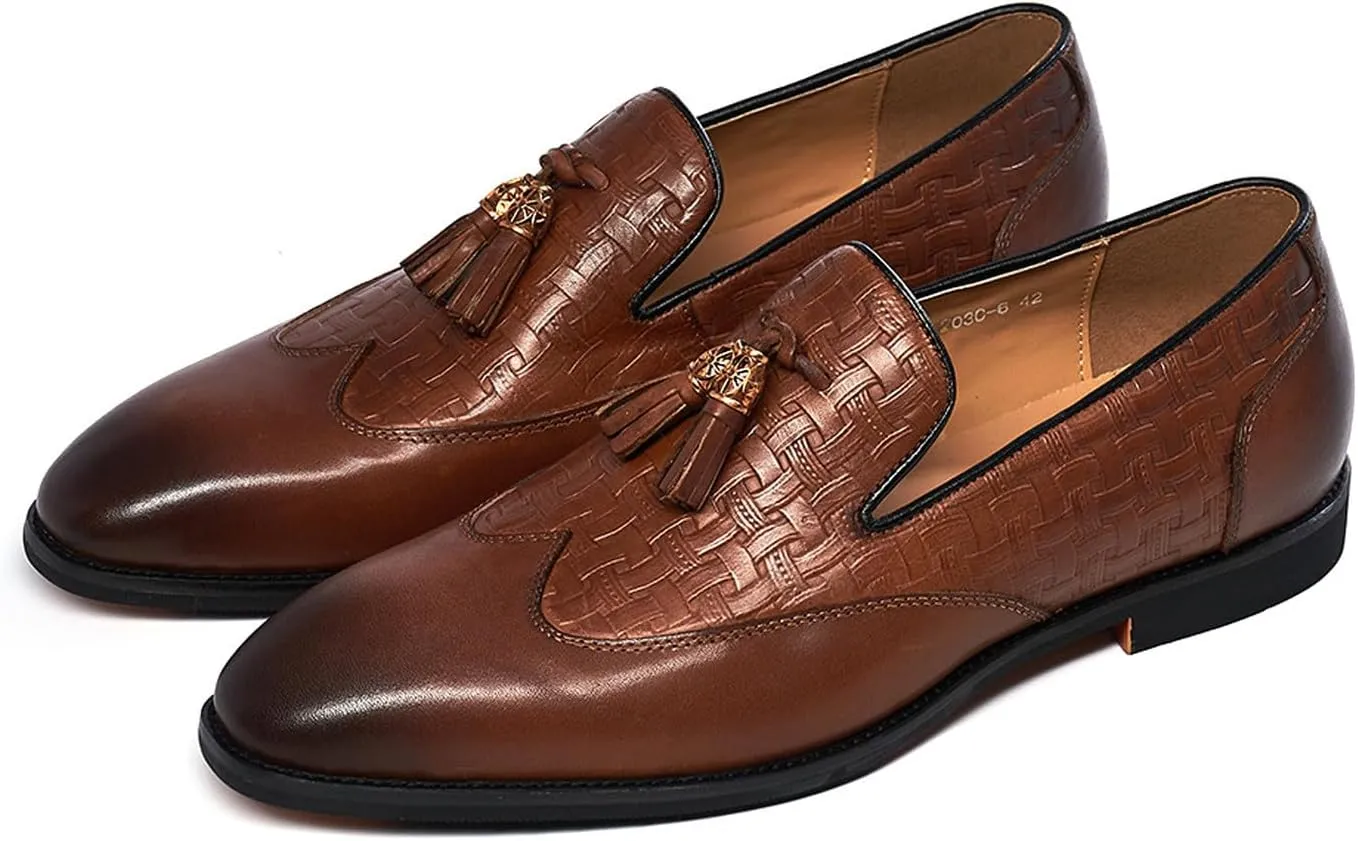 Santimon Tassel Loafers for Men Silp On Formal Dress Modern Suit Shoes Men's Fashion Genunie Leather Mocasines Prom Wedding Business Causal Penny Loafers Comfortable Tuxedo Shoes for Men