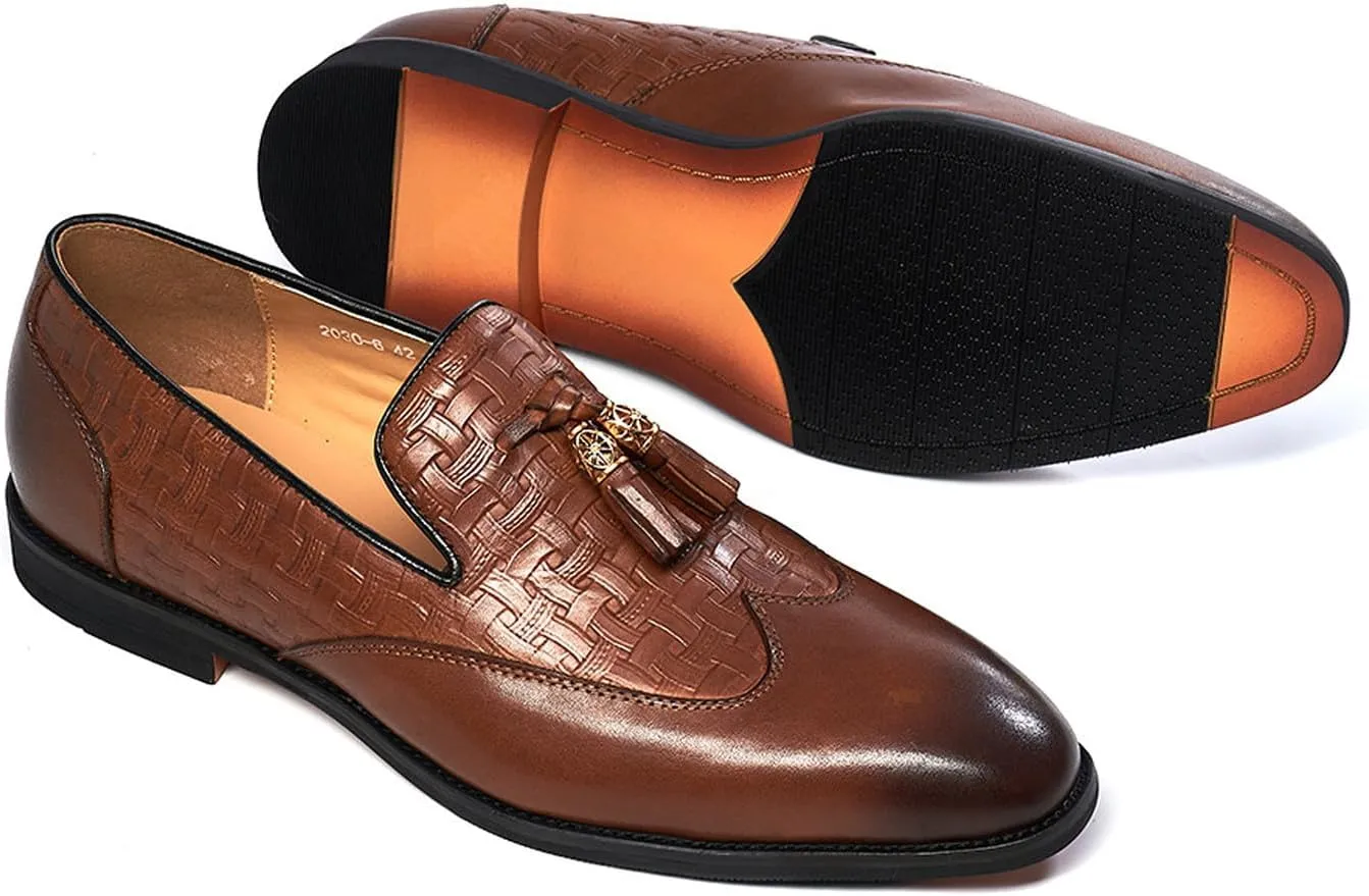 Santimon Tassel Loafers for Men Silp On Formal Dress Modern Suit Shoes Men's Fashion Genunie Leather Mocasines Prom Wedding Business Causal Penny Loafers Comfortable Tuxedo Shoes for Men