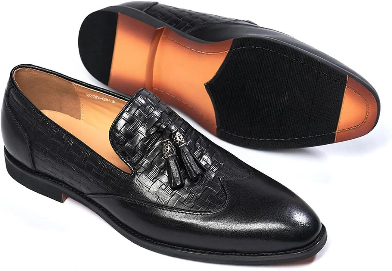Santimon Tassel Loafers for Men Silp On Formal Dress Modern Suit Shoes Men's Fashion Genunie Leather Mocasines Prom Wedding Business Causal Penny Loafers Comfortable Tuxedo Shoes for Men
