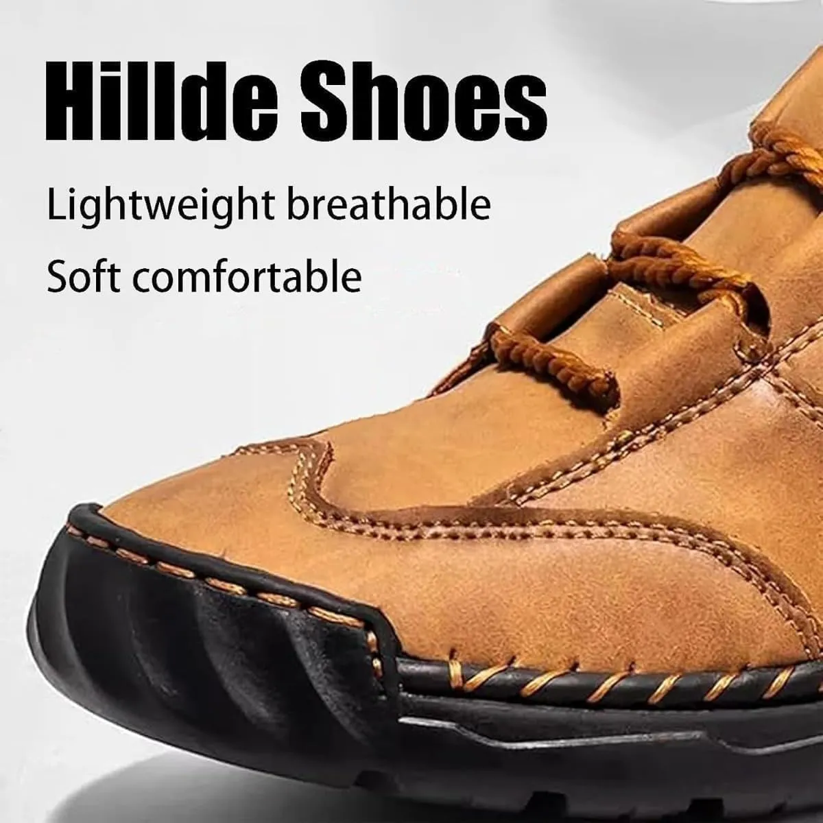 Sawbehind Men's Comfortable Handmade Leather Boots, Men's Casual Leather Handmade Non-Slip Arch Support Sneakers,Hiking Shoes