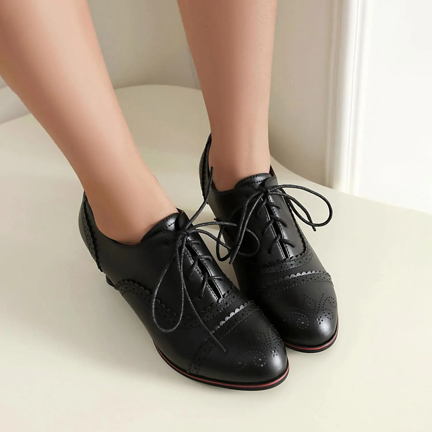SHEMEE Women's Kitten Heels Oxford Pumps Victorian Style Vintage Mid-Heels Lace Up Brogues Witch Costume Cosplay Shoes