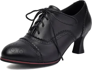 SHEMEE Women's Kitten Heels Oxford Pumps Victorian Style Vintage Mid-Heels Lace Up Brogues Witch Costume Cosplay Shoes