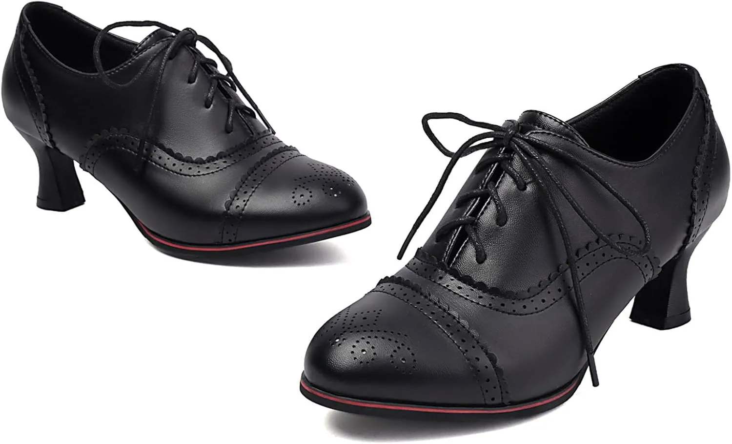 SHEMEE Women's Kitten Heels Oxford Pumps Victorian Style Vintage Mid-Heels Lace Up Brogues Witch Costume Cosplay Shoes