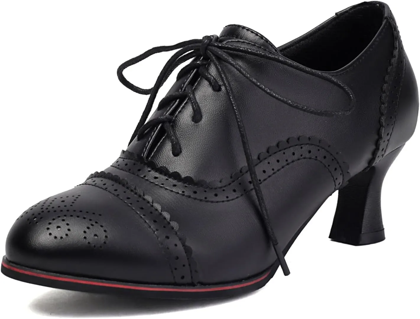 SHEMEE Women's Kitten Heels Oxford Pumps Victorian Style Vintage Mid-Heels Lace Up Brogues Witch Costume Cosplay Shoes