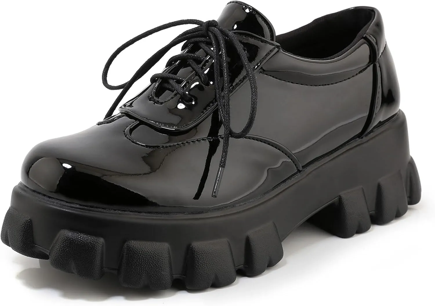 SHEMEE Women's Platform Oxfords Chunky Heels Loafer Lug Sole Lace Up Derby Shoes Comfort Business Work Office Dress Pumps