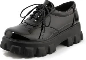 SHEMEE Women's Platform Oxfords Chunky Heels Loafer Lug Sole Lace Up Derby Shoes Comfort Business Work Office Dress Pumps