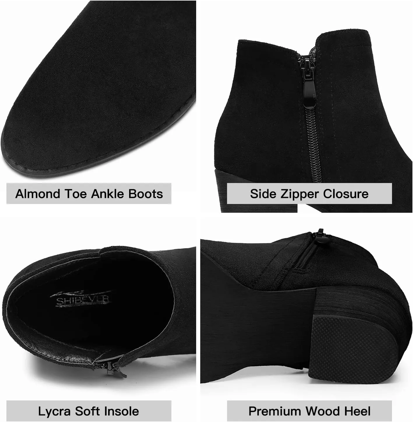 SHIBEVER Women's Ankle Boots Heel: Chunky Low Heeled Almond Toe Short Booties with Zipper Faux Suede Dress Western Fall 2025 Shoes