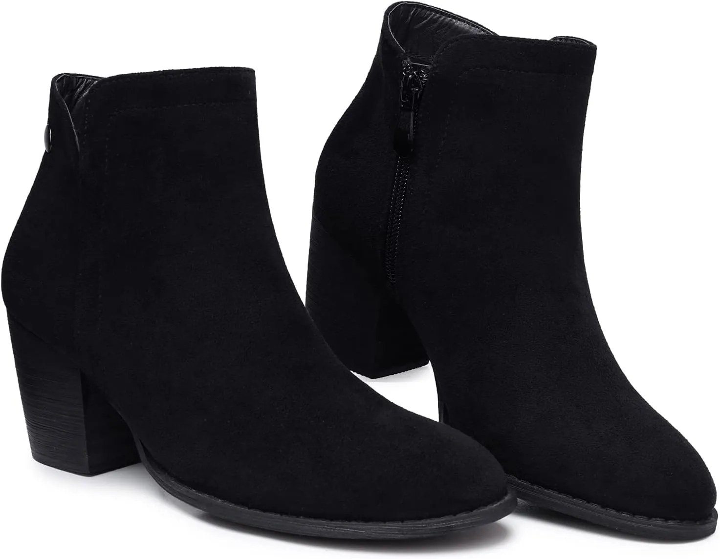 SHIBEVER Women's Ankle Boots Heel: Chunky Low Heeled Almond Toe Short Booties with Zipper Faux Suede Dress Western Fall 2025 Shoes