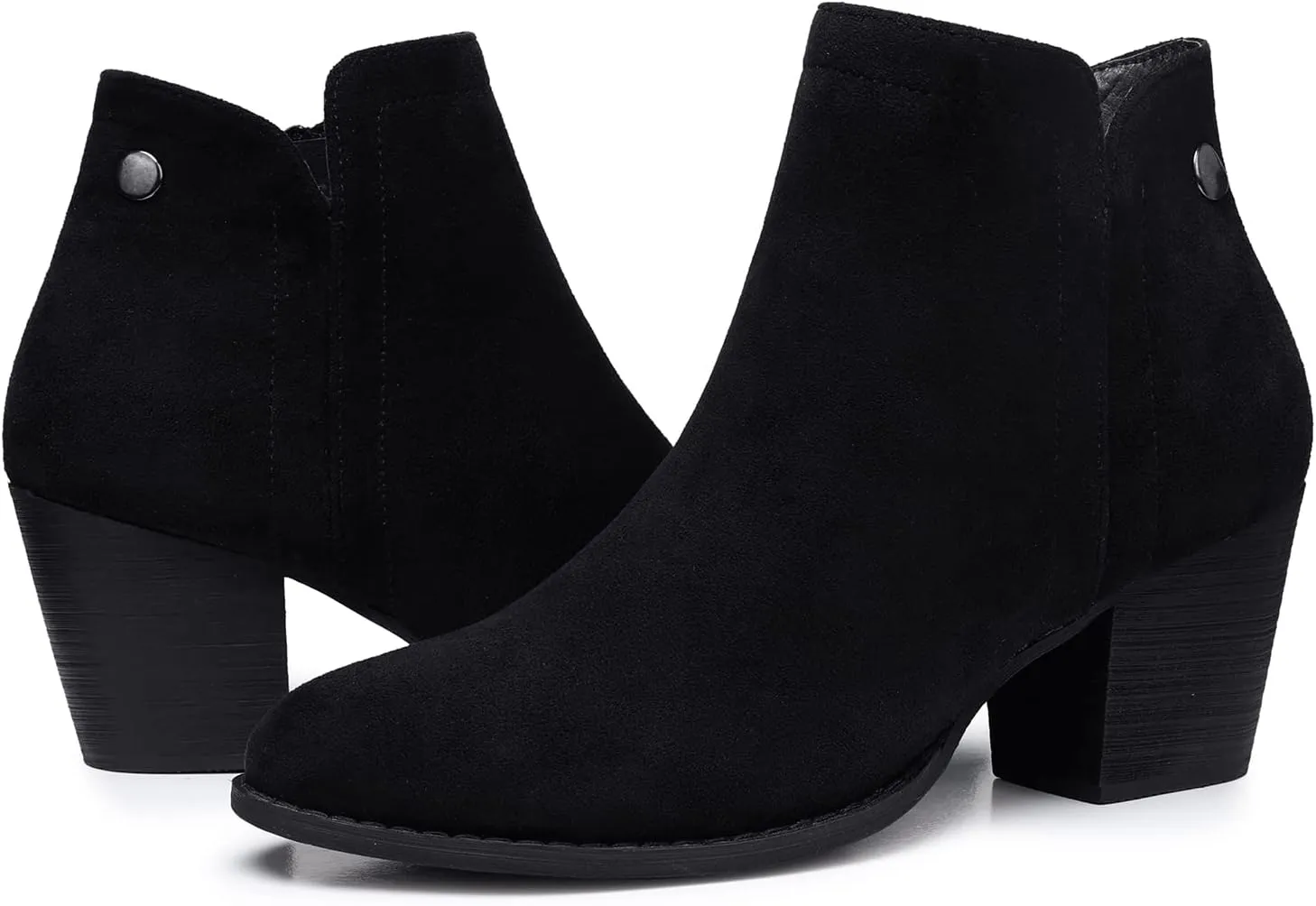 SHIBEVER Women's Ankle Boots Heel: Chunky Low Heeled Almond Toe Short Booties with Zipper Faux Suede Dress Western Fall 2025 Shoes
