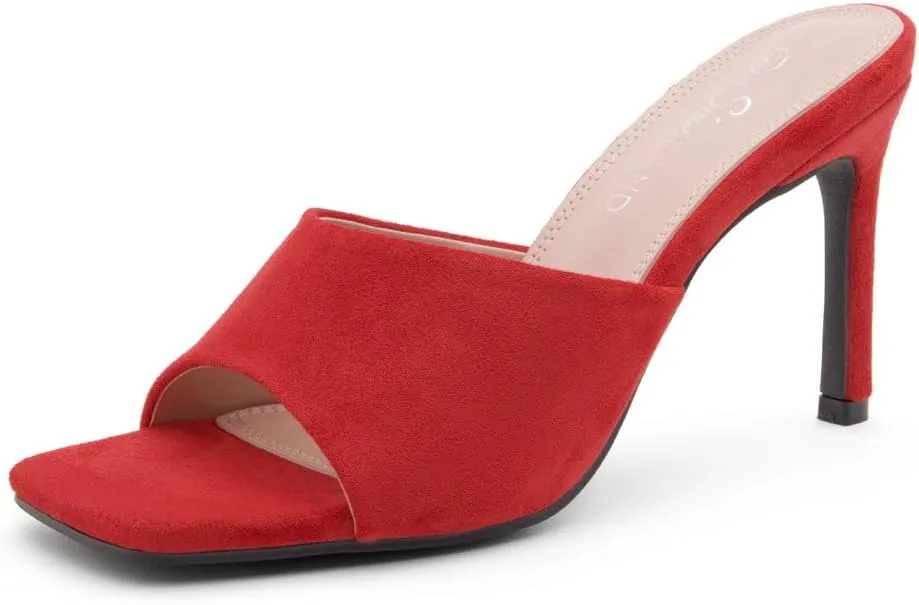 Shoe Land Melrose Women's High Heels Stiletto Heeled Slides, Square Open Toe One Band Slip-On Heeled Mules  Dressy Clear Heeled Sandals for Prom Party Wedding and Vacation