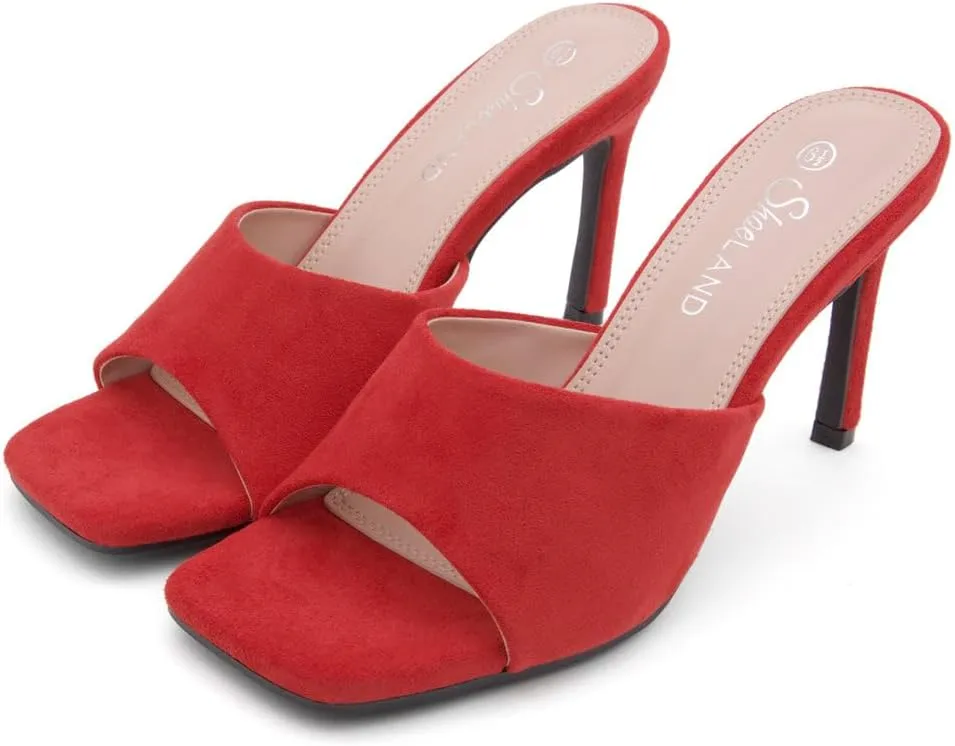 Shoe Land Melrose Women's High Heels Stiletto Heeled Slides, Square Open Toe One Band Slip-On Heeled Mules  Dressy Clear Heeled Sandals for Prom Party Wedding and Vacation