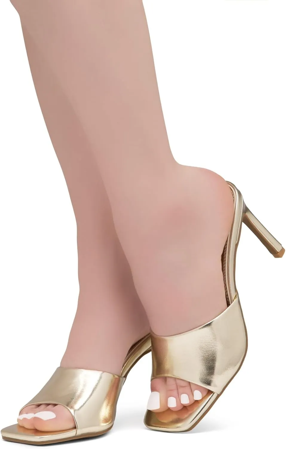 Shoe Land Melrose Women's High Heels Stiletto Heeled Slides, Square Open Toe One Band Slip-On Heeled Mules  Dressy Clear Heeled Sandals for Prom Party Wedding and Vacation