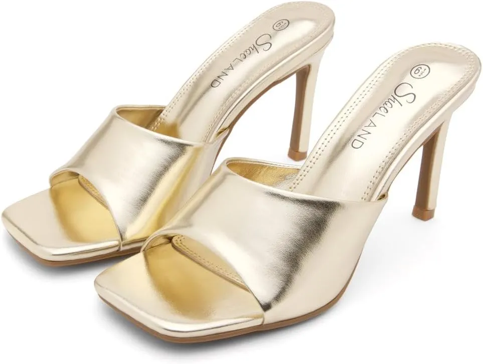 Shoe Land Melrose Women's High Heels Stiletto Heeled Slides, Square Open Toe One Band Slip-On Heeled Mules  Dressy Clear Heeled Sandals for Prom Party Wedding and Vacation