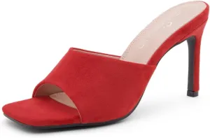 Shoe Land Melrose Women's High Heels Stiletto Heeled Slides, Square Open Toe One Band Slip-On Heeled Mules  Dressy Clear Heeled Sandals for Prom Party Wedding and Vacation