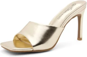 Shoe Land Melrose Women's High Heels Stiletto Heeled Slides, Square Open Toe One Band Slip-On Heeled Mules  Dressy Clear Heeled Sandals for Prom Party Wedding and Vacation