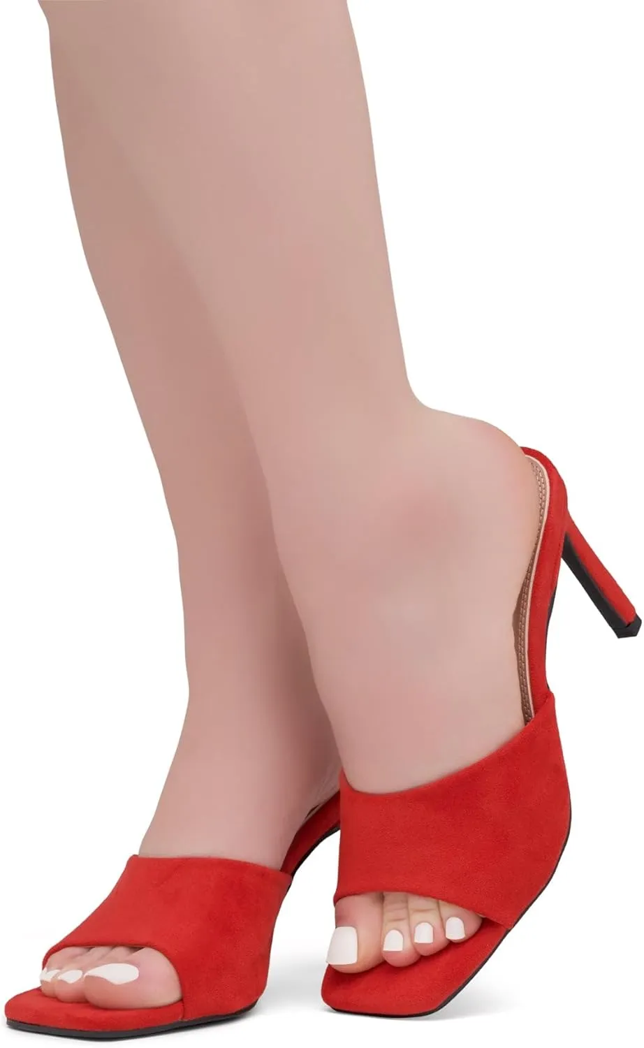 Shoe Land Melrose Women's High Heels Stiletto Heeled Slides, Square Open Toe One Band Slip-On Heeled Mules  Dressy Clear Heeled Sandals for Prom Party Wedding and Vacation