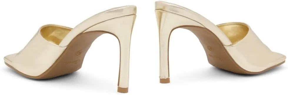 Shoe Land Melrose Women's High Heels Stiletto Heeled Slides, Square Open Toe One Band Slip-On Heeled Mules  Dressy Clear Heeled Sandals for Prom Party Wedding and Vacation