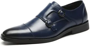Single Season Formal Shoes for Men Slip On Monk Strap Cap Toe Black Burnished Toe PU Leather Rubber Sole Resistant Non Slip Low Top Anti-Slip Casual Very Popular Among Young People (Colo