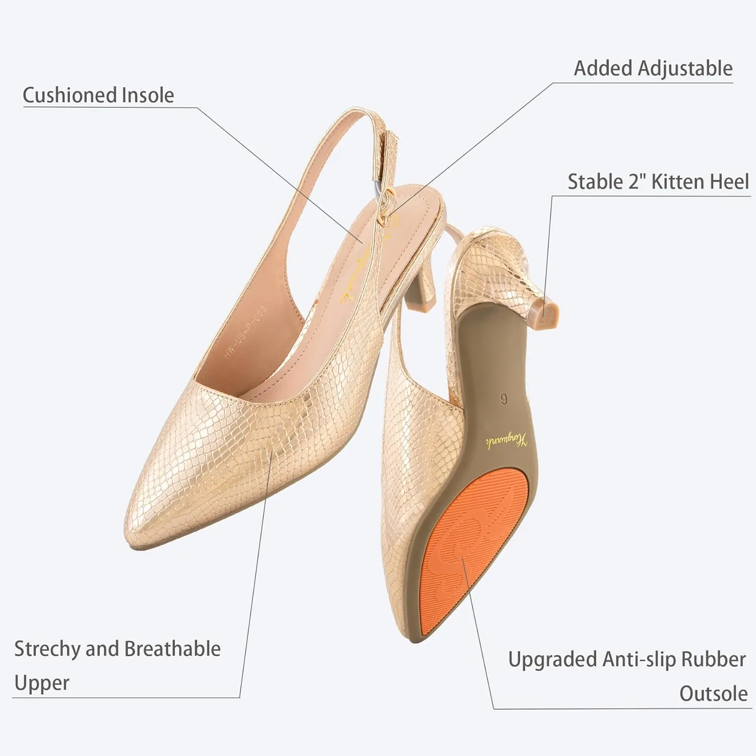 Slingback Heels for Women - Closed Toe Kitten Heels With Pointed Toe - 2 Inch Low Heel Dress Shoes Pumps