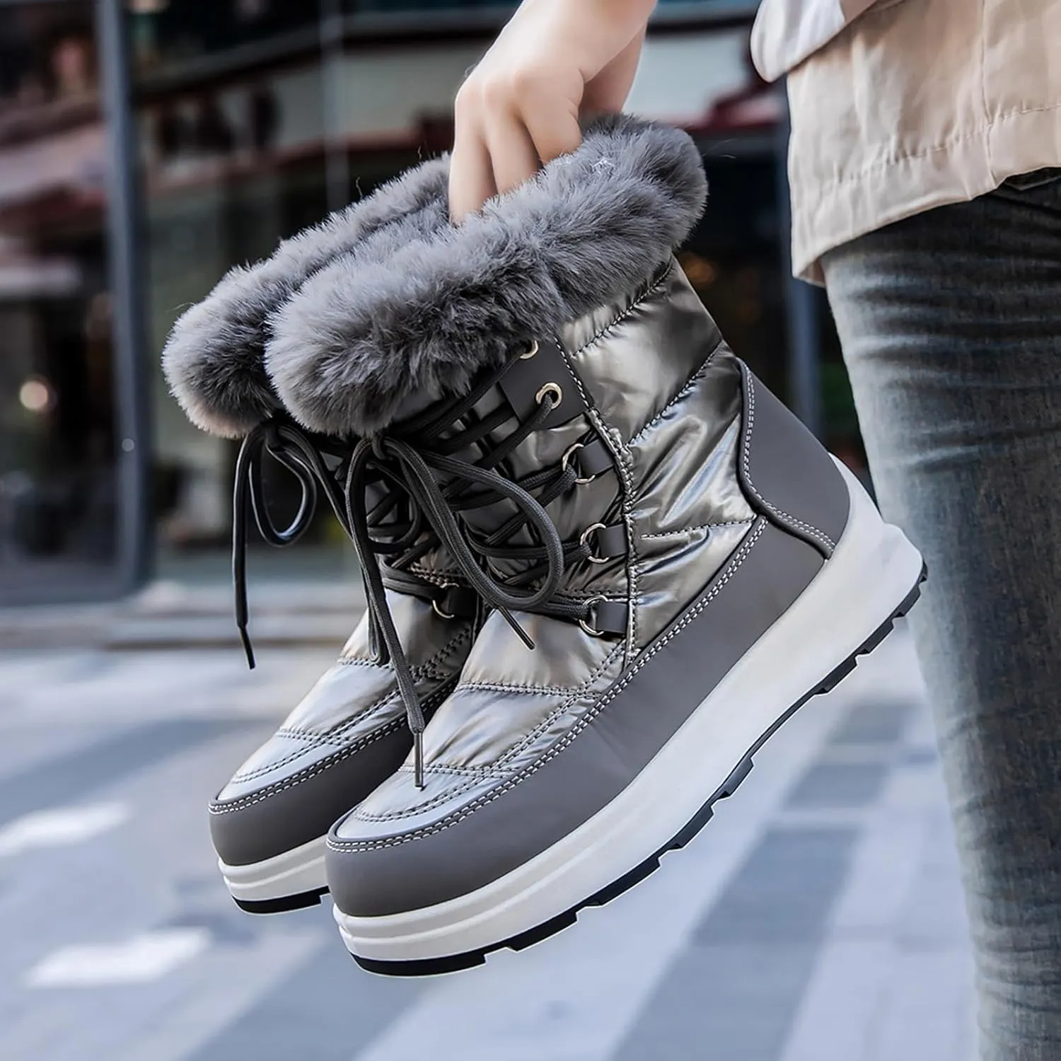 Slip On Snow Boots For Women Waterproof Winter Boots Wide Width Warm Boots Ski Boots Hiking Boots Mid Calf Boots