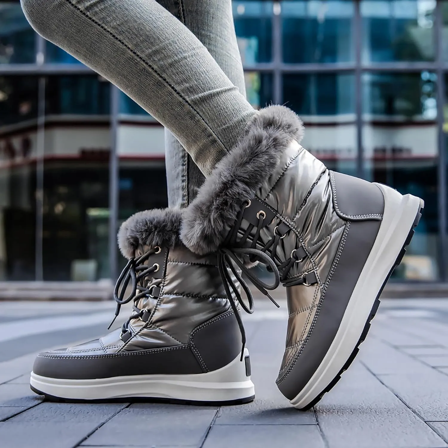 Slip On Snow Boots For Women Waterproof Winter Boots Wide Width Warm Boots Ski Boots Hiking Boots Mid Calf Boots